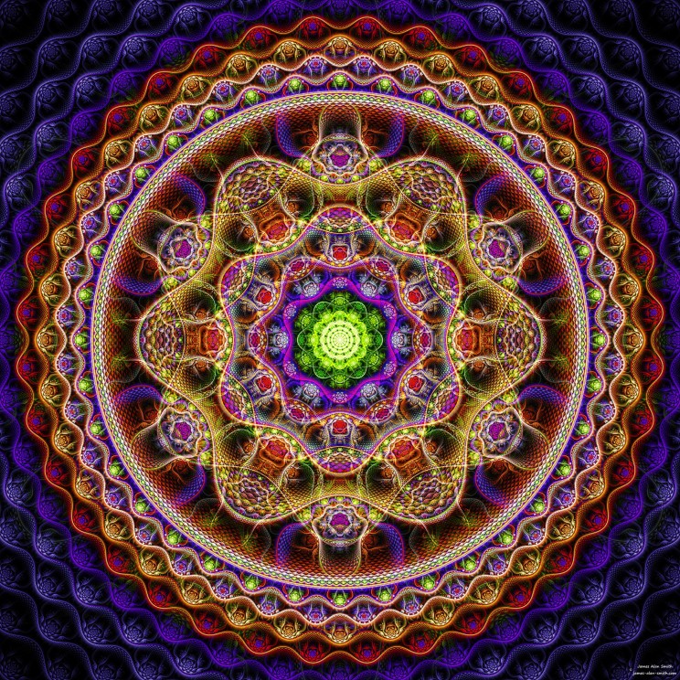 Green Sunset Flash Mandala by James Alan Smith