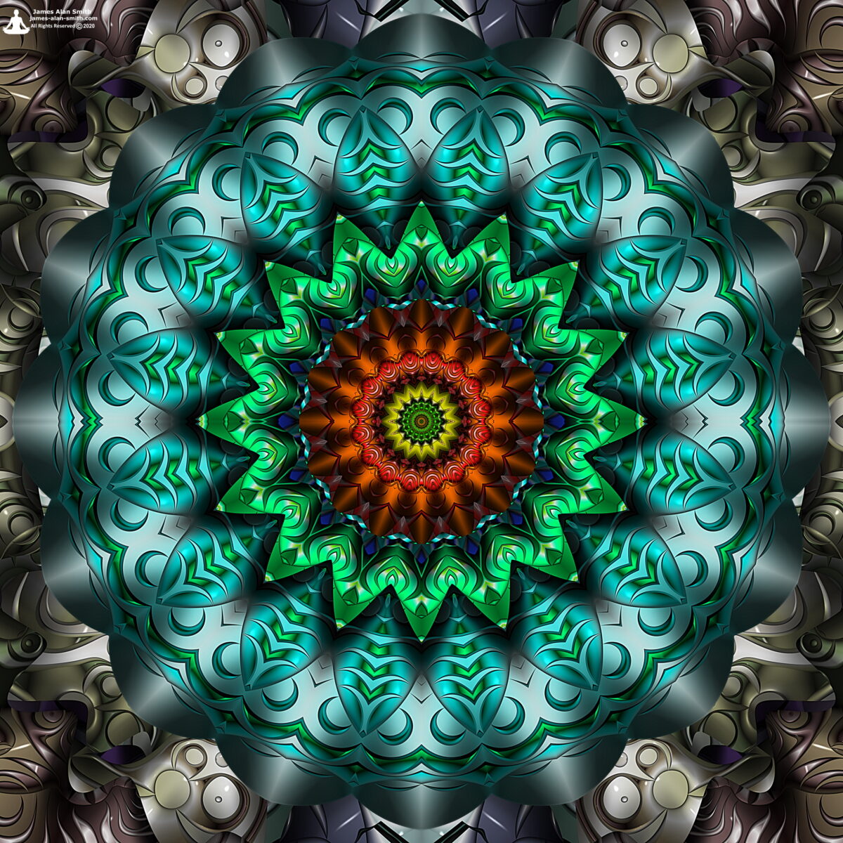 Green Crescent Mandala: Artwork by James Alan Smith